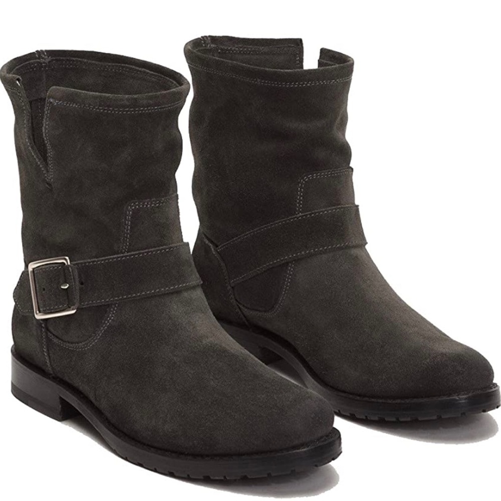 NEW Frye Natalie Short Engineer Boots Black Suede
